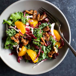 Mandarin Orange Cranberry Kale Salad with Candied Pecans