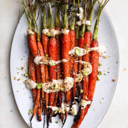 Maple Roasted Carrots with Tahini Yogurt and Pistachio Dukkah