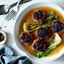 Molasses and Ginger Porkballs with Bok Choy