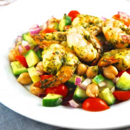 Moroccan Spiced Shrimp Over Garbanzo Bean Salad