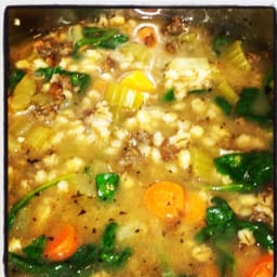 Mushroom Barley Soup with Sausage and Spinach