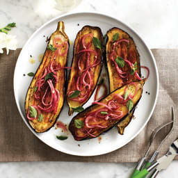 Nigella Lawson’s baby eggplant with oregano and red onion