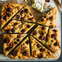 No-knead grape and rosemary focaccia