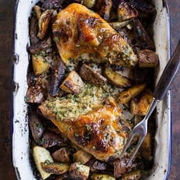 One-Pan Apricot Glazed Walnut and Brie Stuffed Chicken Breast with Roasted 