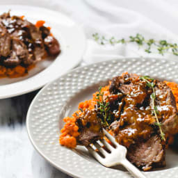 One-Pot Braised Beef Roast with Carrot Mash and Olives {AIP, Paleo}