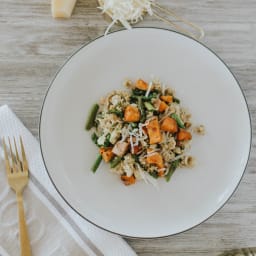 One Pot Spicy Chicken Sweet Potato and Asparagus Hash