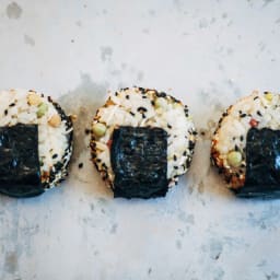 Onigiri w/ Ponzu-Marinated Avocado + Shichimi Togarashi