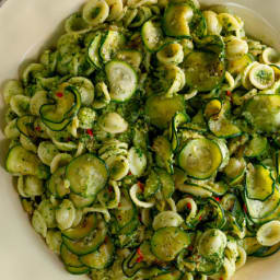 Orecchiette with Zucchini and Mint-Almond Pesto