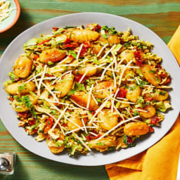 Pan-Fried Garlic Herb Gnocchi with Brussels Sprouts & Sun-Dried Tomatoes