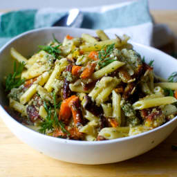 Pasta Salad with Roasted Carrots and Sunflower Seed Dressing