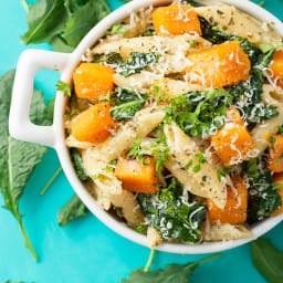 Pesto Penne with Roasted Butternut Squash and Kale