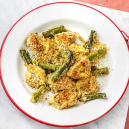 Pesto Tortelloni Bake with Asparagus and Parmesan Gratin Crust