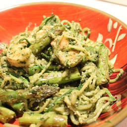 Pesto Zucchini Noodles with Asparagus and Shrimp