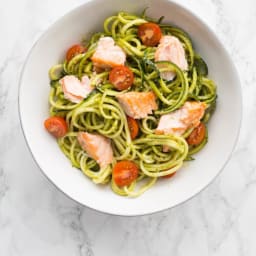 Pesto Zucchini Noodles with Salmon and Avocado