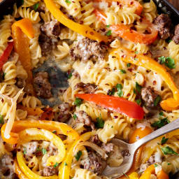 Philly Cheesesteak Pasta Skillet