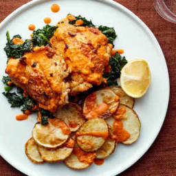 Piri Piri Chicken with Crispy Potato Chips and Sautéed Kale