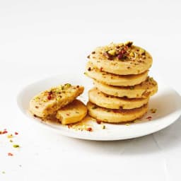 Pistachio and pink peppercorn shortbread