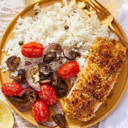 Pistachio-Crusted Salmon with Piccata-Style Rice & Roasted Vegetables