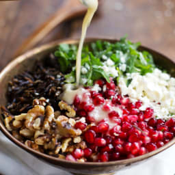 Pomegranate, Kale, and Wild Rice Salad with Walnuts and Feta