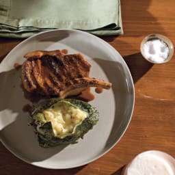 Pork Chops with Chiles Rellenos and Ancho Sauce