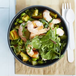 Prawn, avocado and soya bean salad