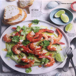 Prawn platter with avocado and chilli honey sauce