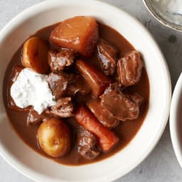 Pressure Cooker Guinness Beef Stew With Horseradish Cream