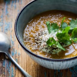 Pumpkin soup with dukkah