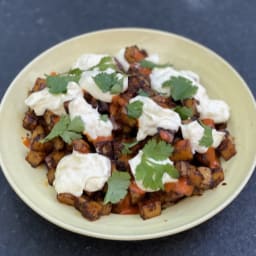 Red Chile Adobo Potatoes (with a nod toward Patatas Bravas)