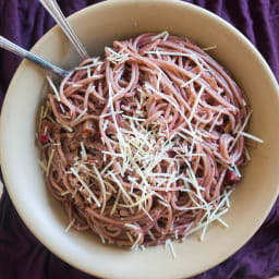 Red Wine Spaghetti with Shallots and Pancetta