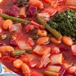 Red Winter Minestrone with Winter Greens Pesto