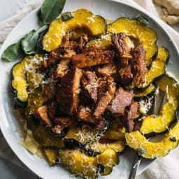Roasted Acorn Squash with Honey Ginger Pork