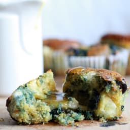 Roasted Blueberry and Brie Cornbread Muffins with Warm Honey Butter