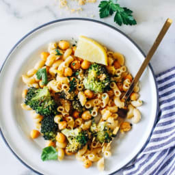 Roasted Broccoli and Chickpea Lemon Pasta