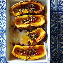 Roasted Delicata Squash with Honey, Pomegranate Seeds, and Pepitas