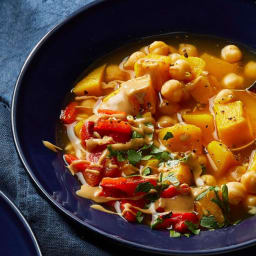 Roasted Red Pepper and Squash Soup with Chickpeas