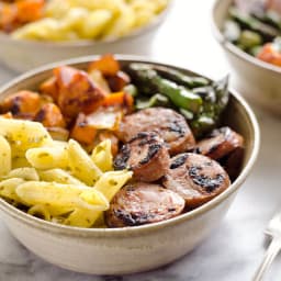 Roasted Veggie and Chicken Sausage Penne Bowls (Gluten Free)