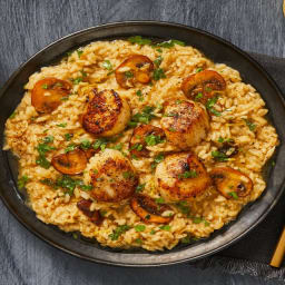 Scallops over Truffled Mushroom Risotto with a Brown Butter Herb Sauce