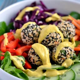 Sesame Hummus Bites with Mango-Tahini Sauce