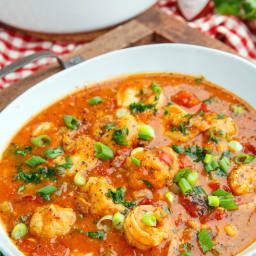 Shrimp Creole Soup with Bacon and Cheddar Dumplings