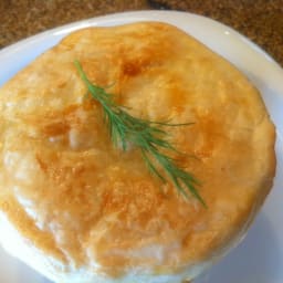 Shrimp, Leek and Andouille Pot Pie topped with Puff Pastry