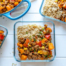 Simple Ground Beef + Sweet Potato Skillet