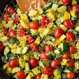 Skillet Garlic-Parmesan Zucchini Squash and Tomatoes