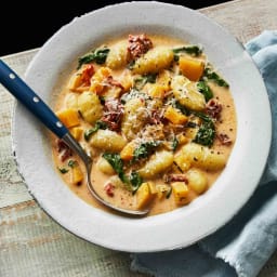 Slow-Cooker Creamy Sun-Dried Tomato Gnocchi with Delicata Squash & Spin