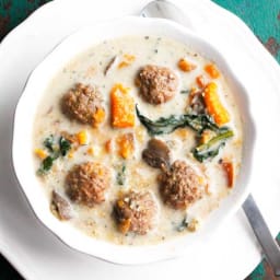 Slow Cooker Meatball, Sweet Potato and Kale Soup