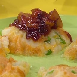 Smashed Potato-Cheddar Cakes with Warm Cran-Apple Sauce