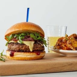 Smoked Gouda Cheeseburgers with Roasted Parmesan & Pistachio Potatoes