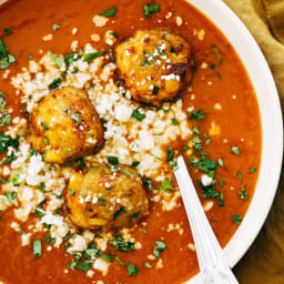 Sopa Tarasca (Pinto Bean Soup) with Jalapeño Corn Fritters