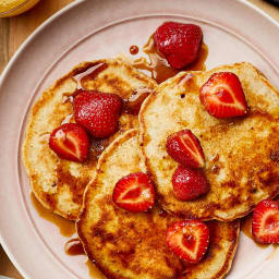 Sourdough Pancakes with Maple-Molasses Strawberries