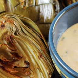 Sous Vide Grilled Artichokes with Lemon-Mustard Mayonnaise